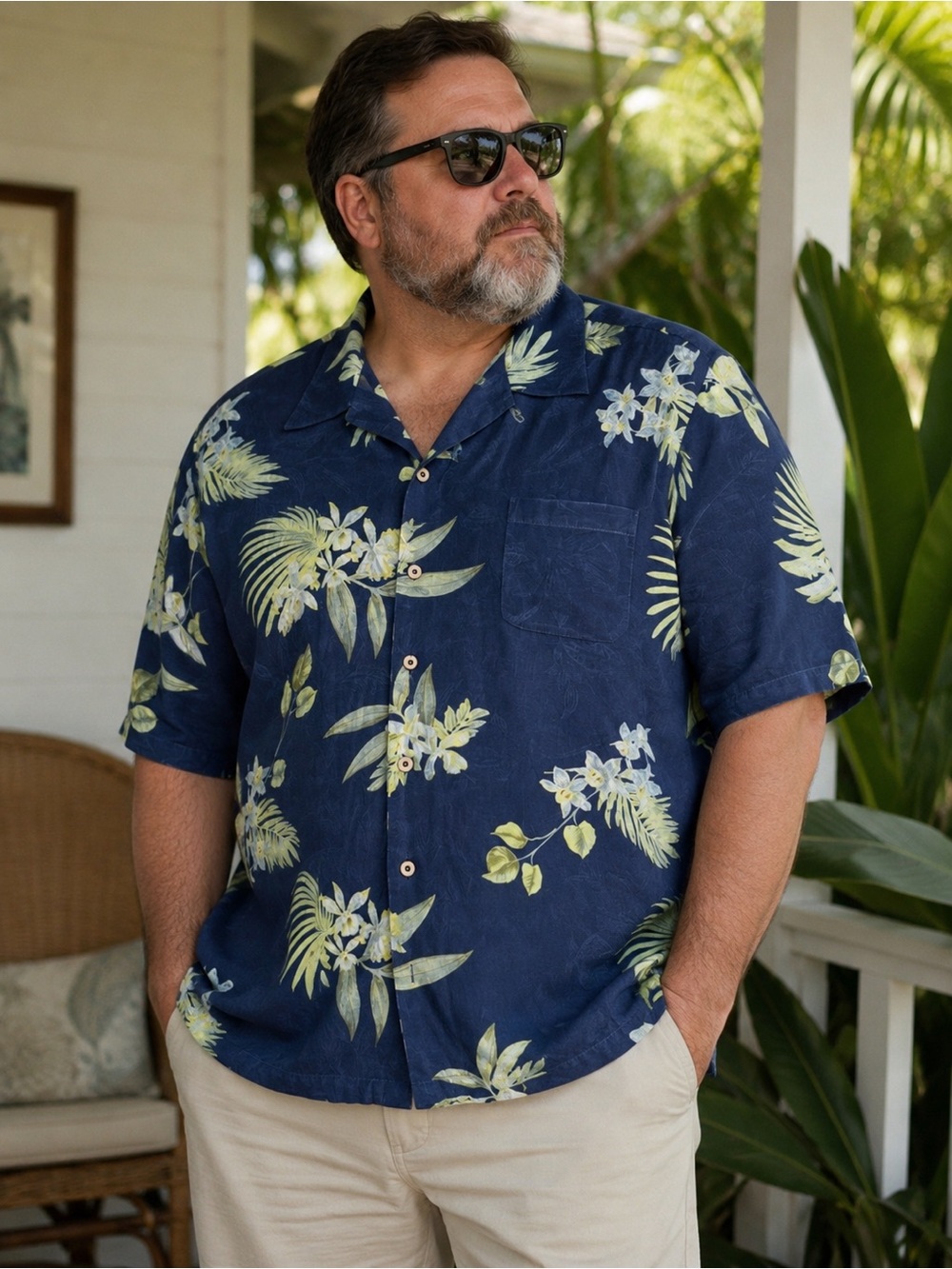 Tommy Bahama 100% Silk Hawaiian Floral Camp Shirt‎ Navy Blue XXL